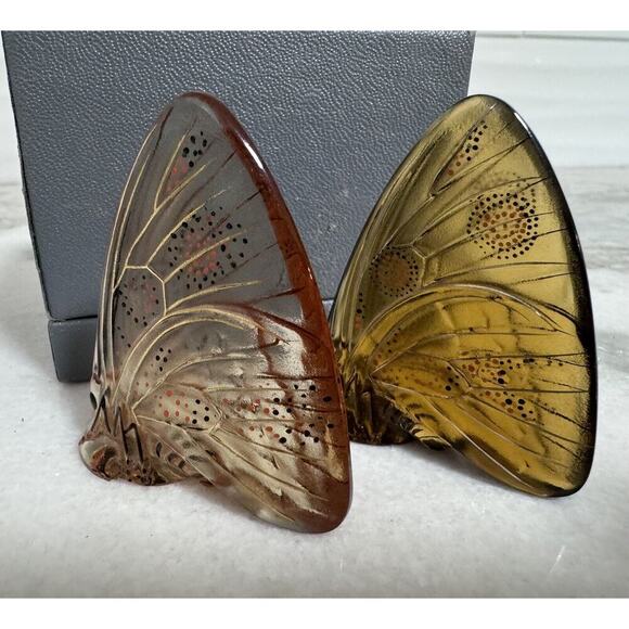 Lalique France Papillion Amber Art Glass Butterfly’s Figurine Set - Picture 5 of 13